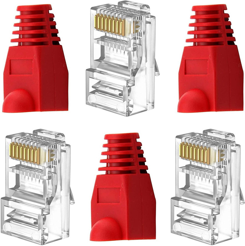 Paruht 12 Sets of RJ45 Network Connectors and Boot Caps combo, Crimp Network Connectors Wireless Ethernet Lan Adapter compatible with Windows(500 Mbps)