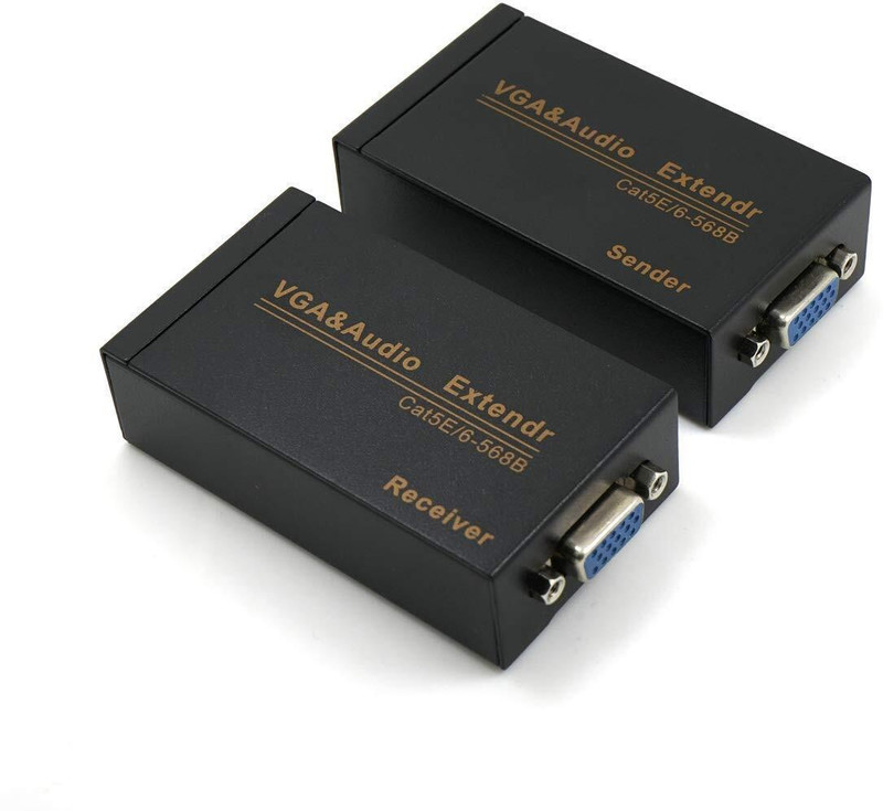RuhZa VGA & Audio Extender Upto 100m 1080p Repeater Adapter Wired Ethernet Lan Adapter compatible with Windows(480 Mbps)