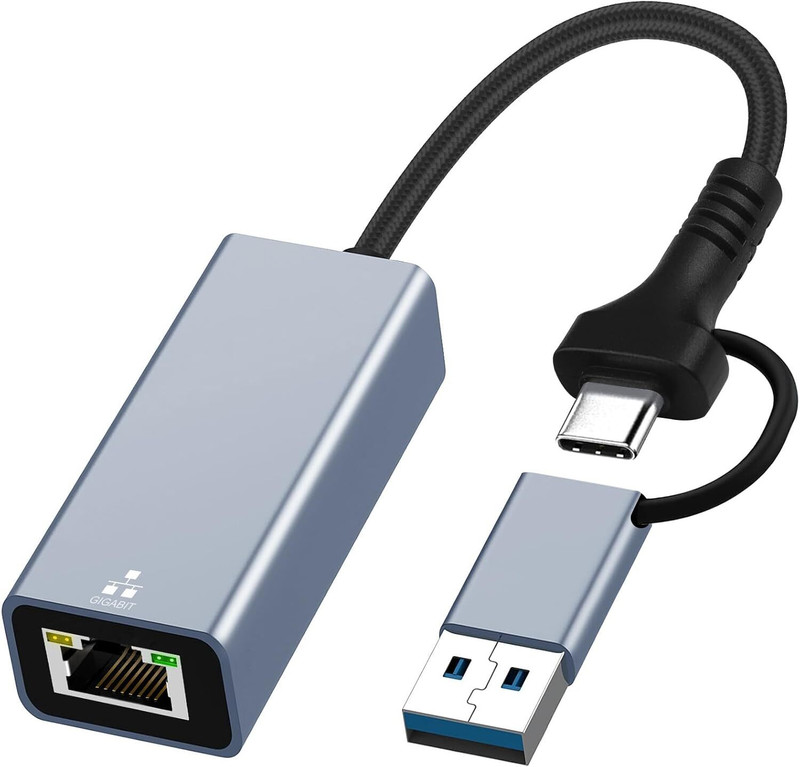 ELECTRO WOLF Fully Metal Body USB 3.0 + Type C to RJ45 Gigabit Ethernet Plug & Play Wired USB Lan Adapter compatible with Windows, Mac, Linux, Ubuntu(1000 Mbps)
