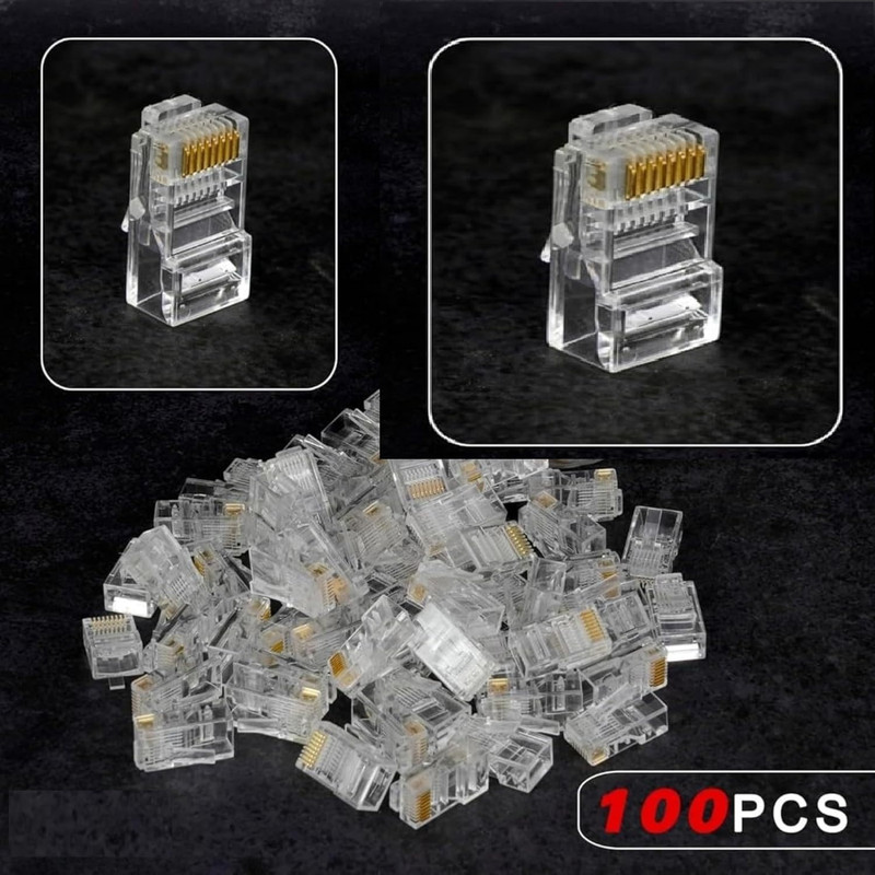 TERABYTE RJ45 Connector Cat5, Cat6, RJ45 Nickel Plated 8P8C Ethernet (100 pcs) LAN Plug Wired Ethernet Lan Adapter compatible with Linux, Mac, Windows(100 Mbps)
