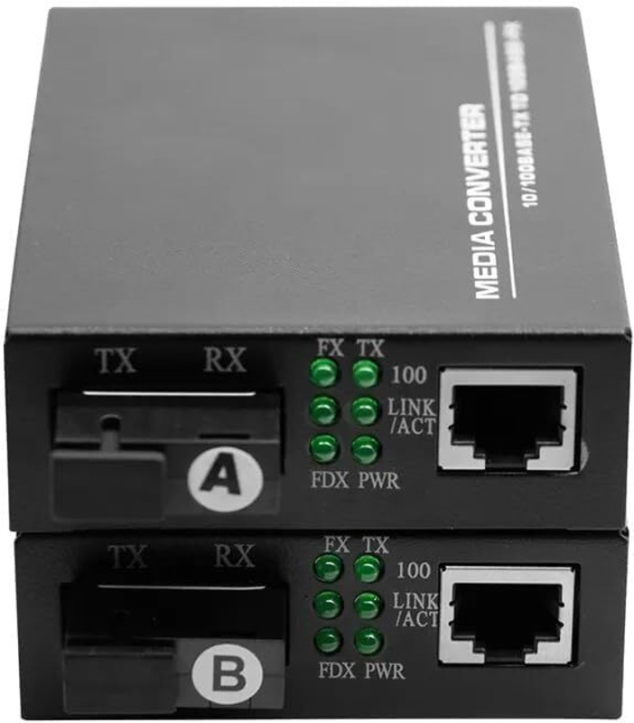 WiredCom Fast Ethernet to Fiber Media Converter 10/100 Mbps RJ 45 Port To 100Base Wired Ethernet Lan Adapter compatible with Windows, Linux, Mac, Ubuntu(100 Mbps)