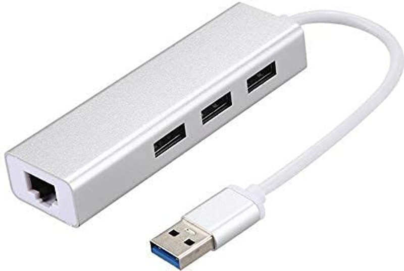 DooBuy Power Cord 0.2 m USB LAN 3 Port HUB USB 3.0 to RJ45 Ethernet LAN Adapter with 3 Port USB Hub USB to Ethernet LAN Adapter l RJ45 LAN Network Adapter Support Windows 10/8.1/8/7/Vista/XP(Compatible with Desktop Laptop MacBook, White, One Cable)