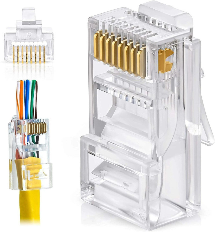 Divinext 100 Pcs RJ45 Cat6 Pass Through Connectors LAN Connector Passthrough RJ45 Network Wired Ethernet Lan Adapter compatible with Windows(100 Mbps)