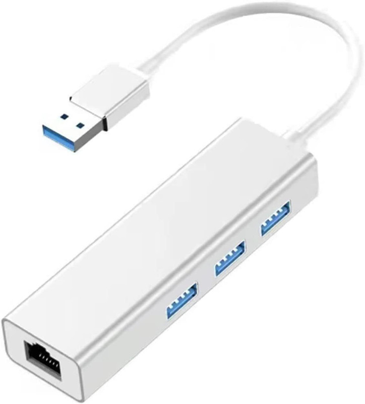 VOOCME USB 3.0 to RJ45 Ethernet LAN Adapter with 3 Port USB Hub - Silver Wired USB Lan Adapter compatible with Mac(480 Mbps)
