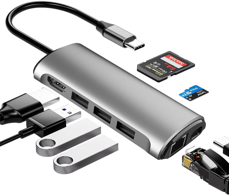 Zeitel USB C Hub Ethernet 8 in 1 with 4K HDMI PD SD Card Laptop Wired USB Lan Adapter compatible with Ubuntu(1000 Mbps)