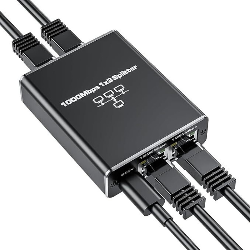 RyzCare LAN/Internet Cable Cat 8/7/6/5/5e Network Splitter 1x3 Wired Ethernet Lan Adapter compatible with Windows(1000 Mbps)