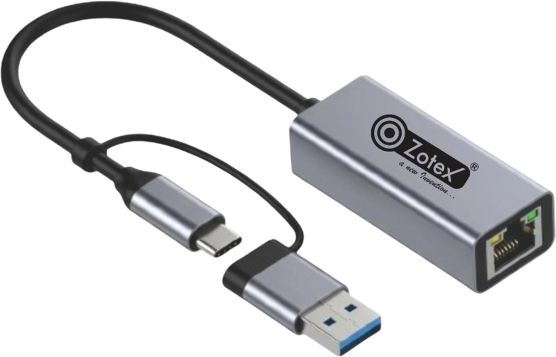 ZOTEX Gigabit Ethernet Adapter with Dual Connector (USB Type-C + USB-A) Wired Ethernet Lan Adapter compatible with Linux(1000 Mbps)