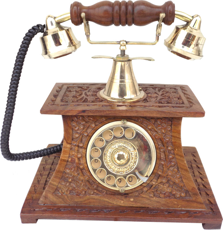 Handicraft ANTIQUE ROTARY DIAL VINTAGE SHEESHAM WOOD CARVED Corded Landline Phone(Brown)