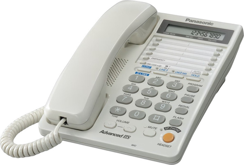 Panasonic KX-T2378MXW 2-Line Operation And 16-Digit LCD With Clock Corded Landline Phone(White)