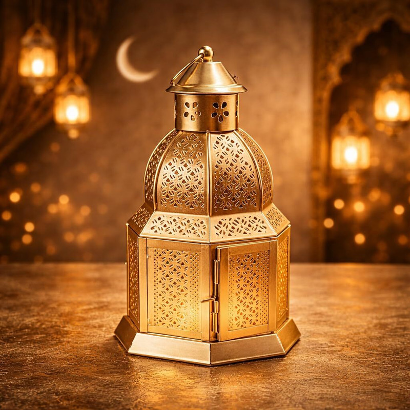 AGAAS ENTERPRISES Gold Iron Table Lantern(25 cm X 15 cm, Pack of 1)
