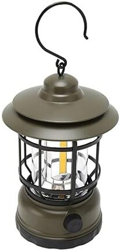 king and queen store LED Camping Lantern, Rechargeable Retro Metal Camp Light Black Glass Table Lantern(12 cm X 12 cm, Pack of 1)