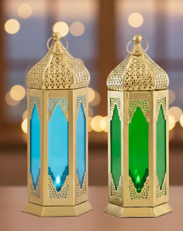 BELIV decorative multipurpose lantern Red, Multicolor Metal Hanging Lantern(22 cm X 10 cm, Pack of 2)