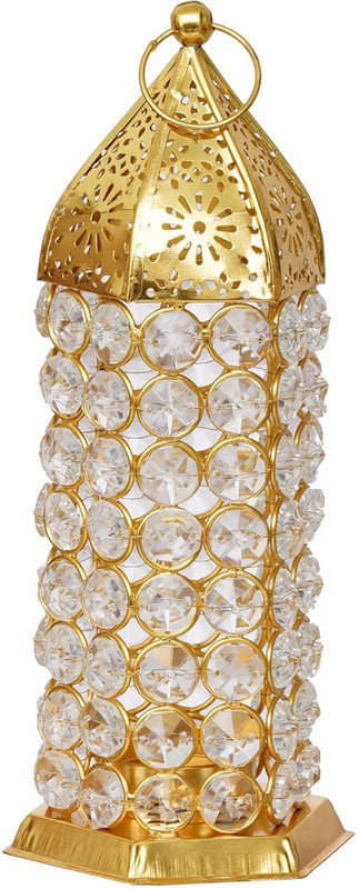 housinggoodsinc Moroccan Lantern Gold Iron Hanging Lantern(4 cm X 4 cm, Pack of 2)