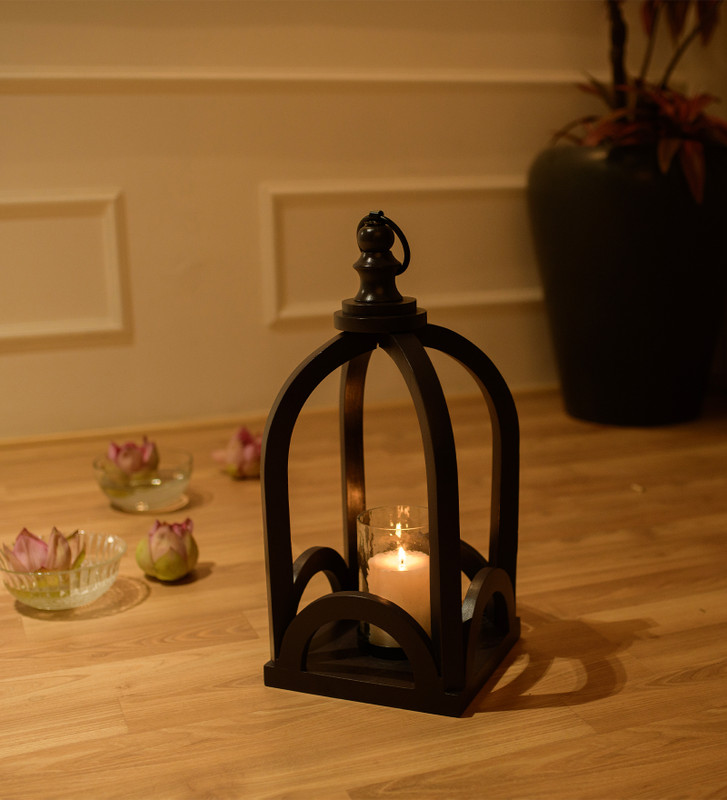 IREKA HOMES IRLN001 Black Wooden Table Lantern(53 cm X 23 cm, Pack of 1)