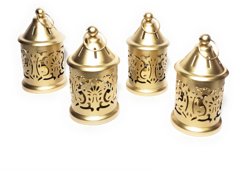 amishi blissful decor Cute Cups Little Tea Lights Holder For Decoration Home Office Party Christmas Décor Tealights Candle Holders Set of 4 Gold Cast Iron Table Lantern(12 cm X 6 cm, Pack of 4)