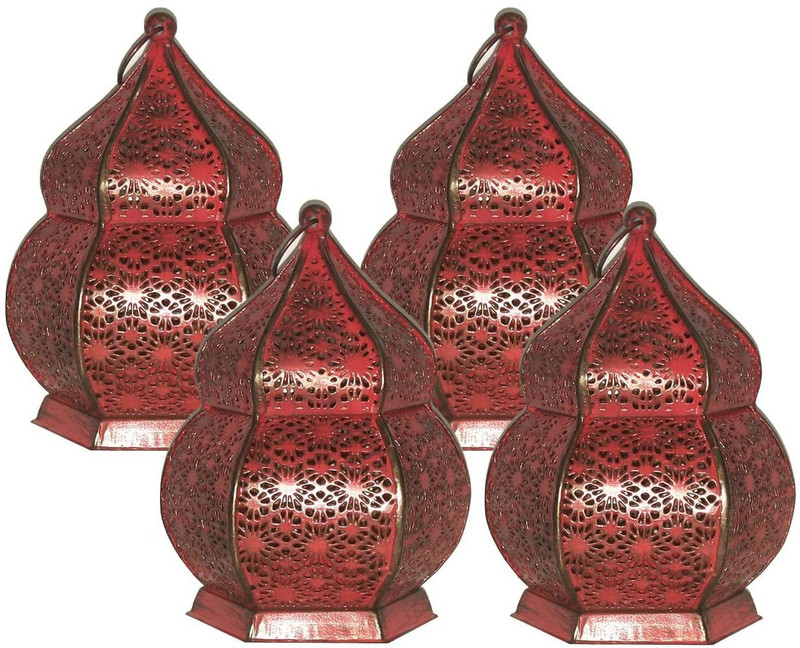 BLUE WELL OVERSEAS Red Iron Hanging Lantern(16 cm X 9 cm, Pack of 4)