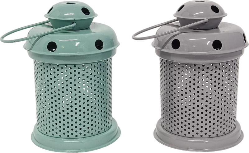 Extreme Karigari Decorative Metal Lantern for Home Decoration Green, Grey Iron Hanging Lantern(15.24 cm X 10.16 cm, Pack of 2)