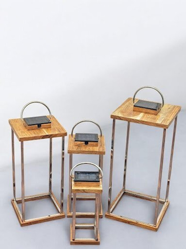 Outset Set of Solar Lanterns – Black Iron Frame with Wood Top Black Iron Table Lantern(87.63 cm X 31.75 cm, Pack of 4)