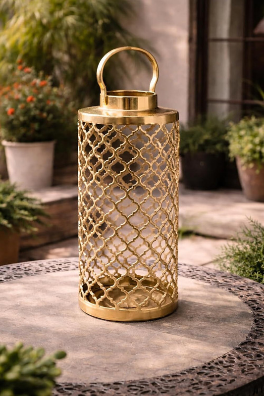 EMERALD DESIGN Gold Aluminium Table Lantern(49.5 cm X 22.9 cm, Pack of 1)