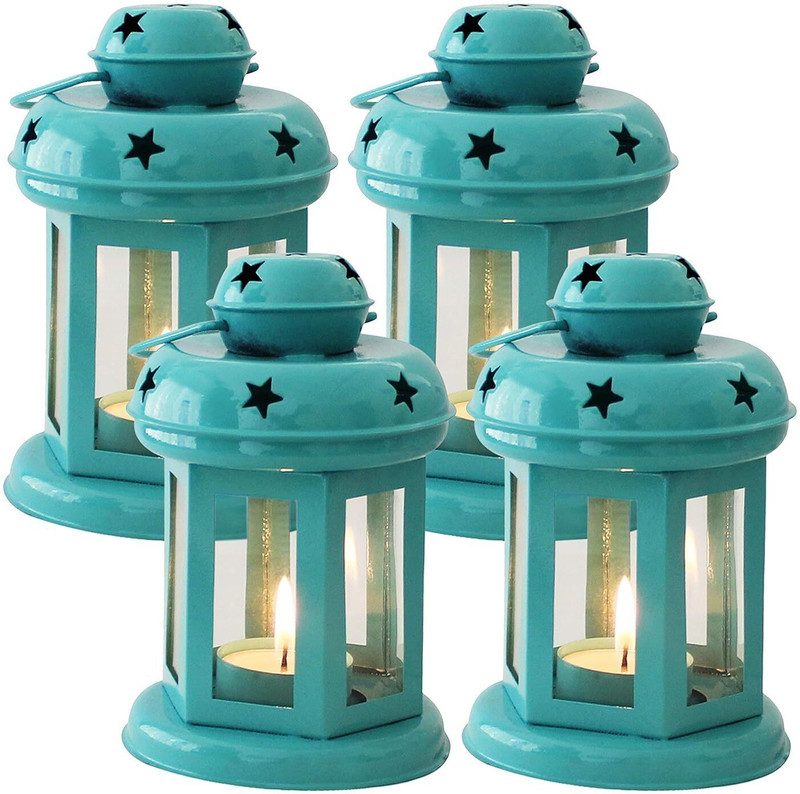 TIED RIBBONS Tealight Blue Metal Hanging Lantern(19 cm X 12 cm, Pack of 4)