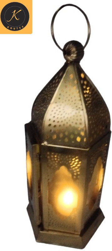 koutss Gold, Yellow Metal Table Lantern(10 cm X 10 cm, Pack of 1)