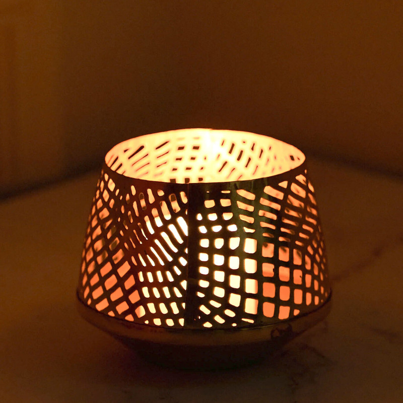 DecorTwist Tea Light Candle Holder for Home Decor Cup Tealight Holder Set Table Decoration Gold Metal Table Lantern(9 cm X 11.5 cm, Pack of 1)