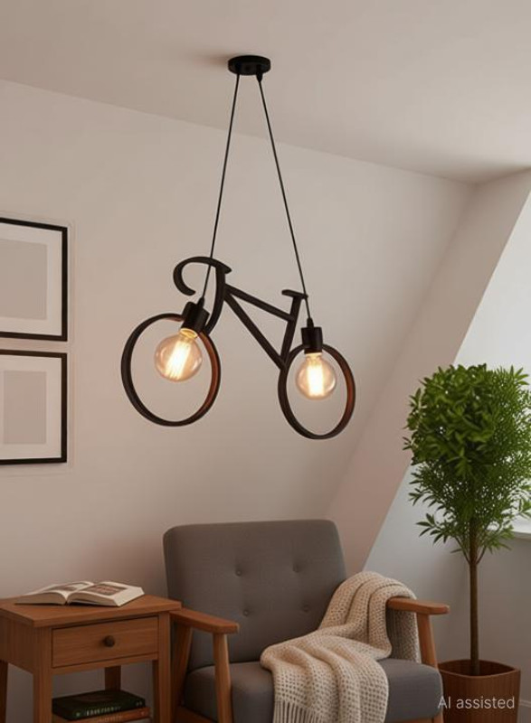 Whiteray Vintage Black Aluminium Metallic Cycle Shape Hanging Pendant Ceiling Lamp for Bedroom, Living Room Balcony Decor (Vintage Cycle) ( Bulbs not Included ) Black Iron Hanging Lantern(35 cm X 45 cm, Pack of 1)