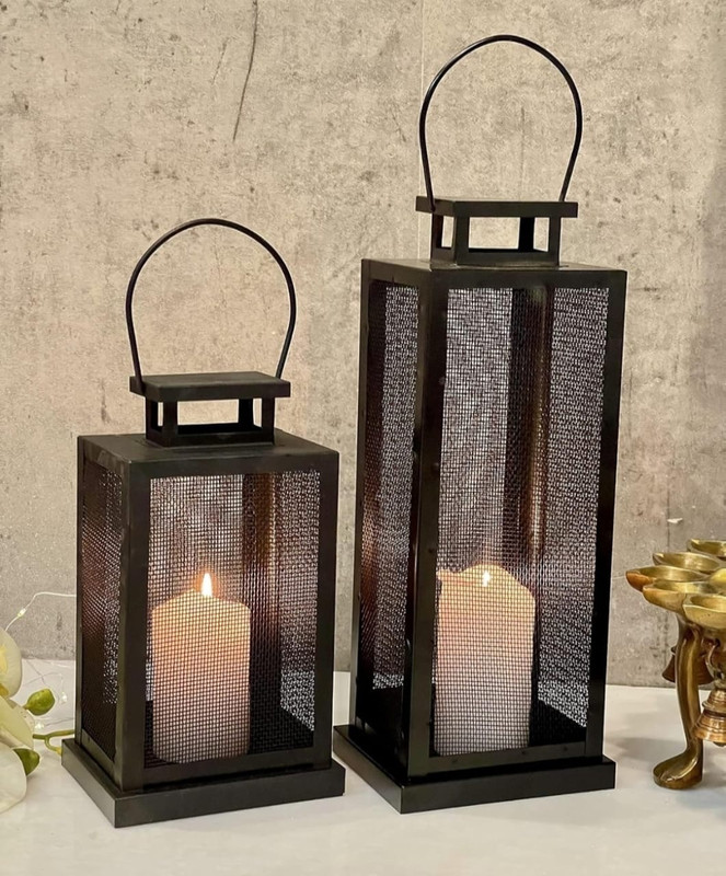 ath ATH-LENTERN 1 SET OF 2 PCS Black Iron Table Lantern(30 cm X 10 cm, Pack of 2)