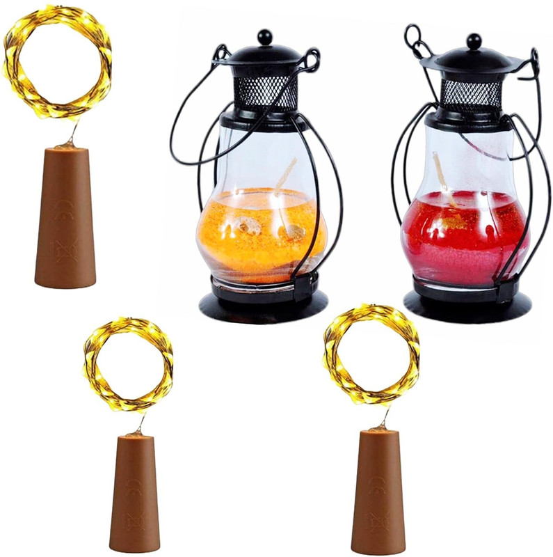 LKA Lantern Candle for Diwali and Home Decor 2pc with 3 Cork Lights Multicolor Glass, Plastic Hanging Lantern(12 cm X 7 cm, Pack of 5)