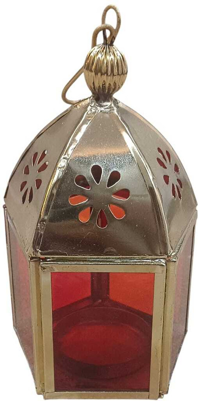 Creative Home Decor Gold Iron, Glass Hanging Lantern(16 cm X 22 cm, Pack of 1)