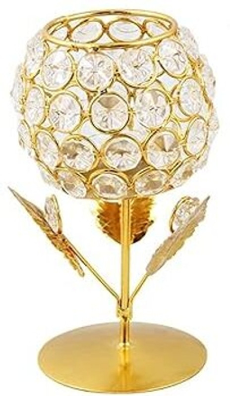 viDixn Gold Crystal Table Lantern(15 cm X 10 cm, Pack of 1)