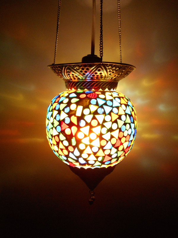 Susajjit Décor Hanging Lamp Multicolor Glass Table Lantern(15.24 cm X 11.176000000000002 cm, Pack of 1)