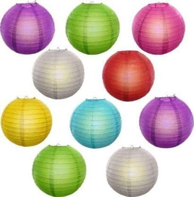 ShikharRetails PPR MC Round Hanging Ball Paper Lantern Balcony Decoration Pack of 3 Multicolor Paper Hanging Lantern(10 cm X 5 cm, Pack of 3)