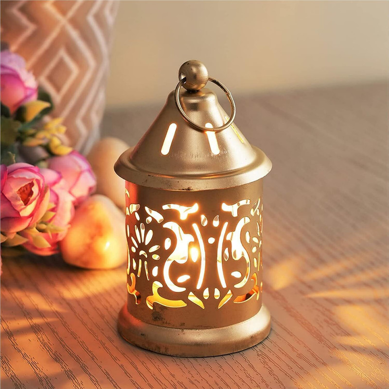 MSK Gold metal finish Hanging Lantern – Decorative Tea Light Holder for Home Decor Gold Metal Hanging Lantern(12 cm X 6 cm, Pack of 1)