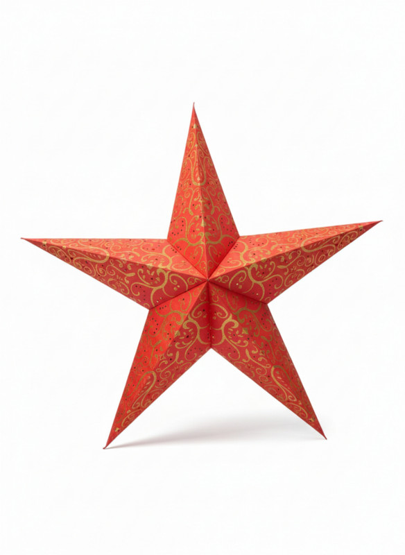 AAVITHOMES Premium Christmas Star Lantern Paper Hanging Decor with Gold Design Red Paper Hanging Lantern(15 cm X 15 cm, Pack of 1)