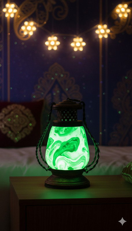 Desiree crafts Electric Led Light Lalten, Diwali Light Lamp, Home Decor Green Wooden Table Lantern(18 cm X 8 cm, Pack of 1)