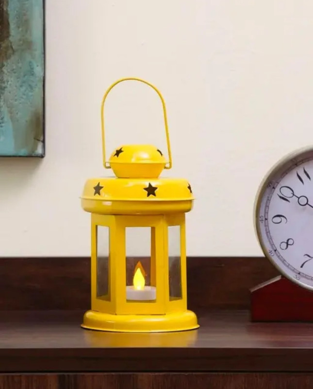 S F Handicrafts Yellow Metal Star Lantern Decorative Candle Holder Yellow Metal Hanging Lantern(15.24 cm X 8.89 cm, Pack of 1)