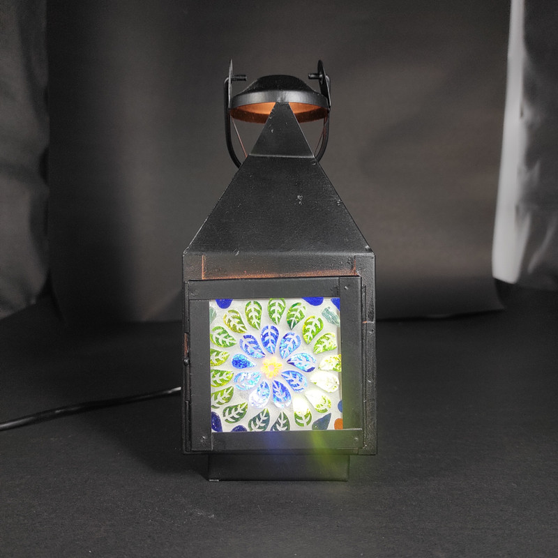 HM Handicrafts Mosaic Glass Electric Lantern Lamp | Multicolor Night Lamp for Home Decor, Black, Multicolor Iron Hanging Lantern(25 cm X 12 cm, Pack of 1)