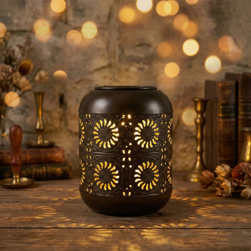 Storia Brass Vintage Metal Candle Holders| Lantern for Home Décor Brown Brass Table Lantern(14.7 cm X 11 cm, Pack of 1)