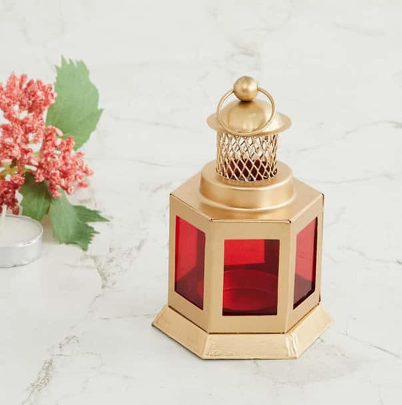 Inufu Inufu Metal Hanging Golden Tealight Lantern Gold Metal Hanging Lantern(12 cm X 7 cm, Pack of 2)