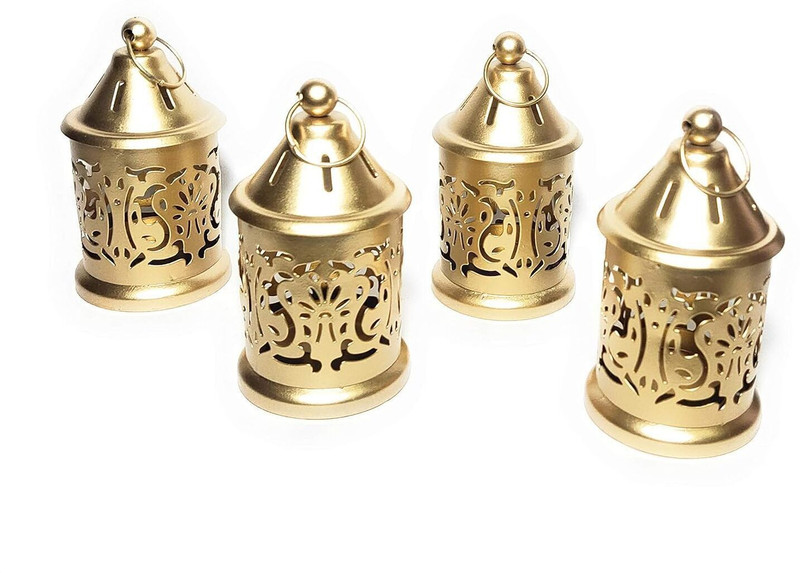 Decmart Gold Metal hanging Lantern and table top for decor Gold Iron Hanging Lantern Gold Metal Hanging Lantern(5 cm X 0.5 cm, Pack of 2)