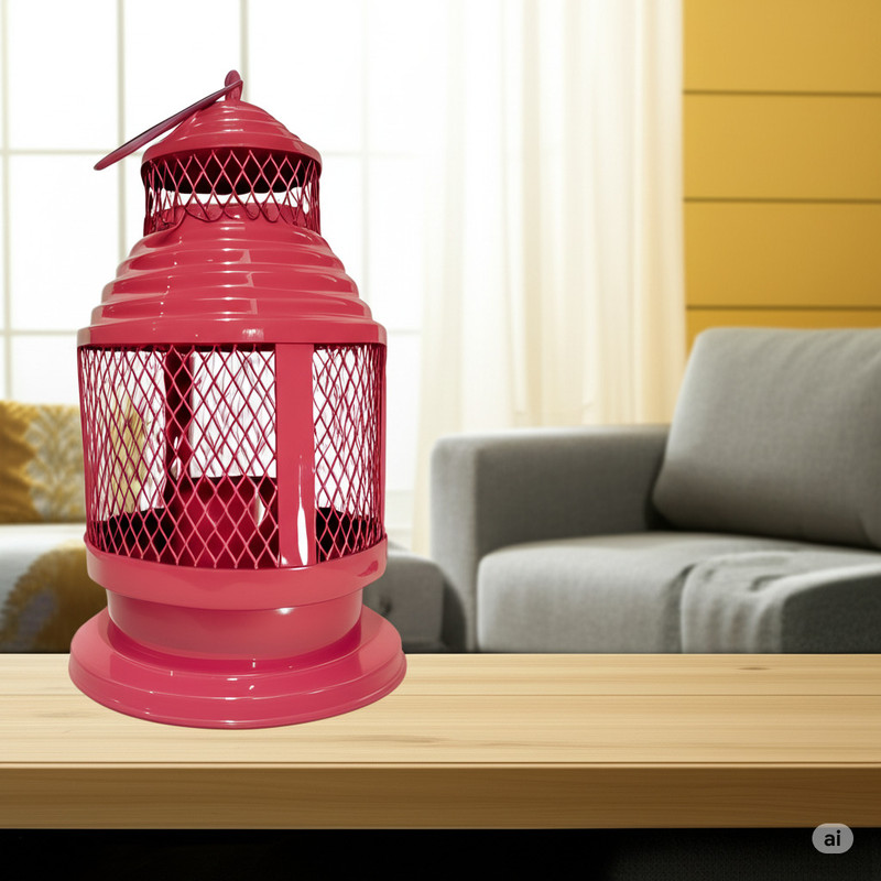 Home Decor Hangout Vintage Pink Metal Mesh Lantern | Decorative Candle Holder Pink Iron Table Lantern(21 cm X 12.5 cm, Pack of 1)
