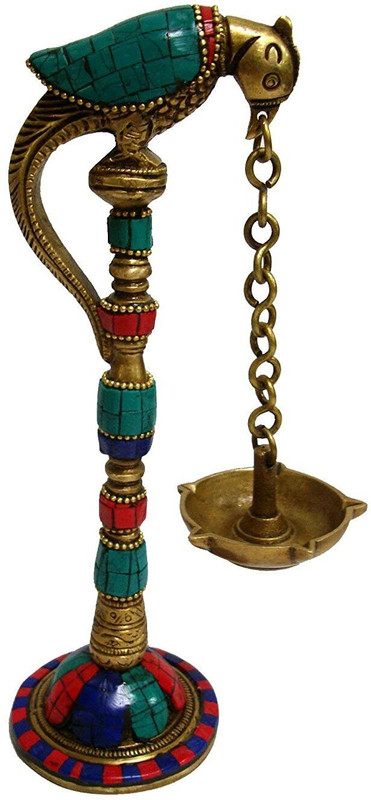 a degine impex A DESGINE IMPEX Brass Parrot Hanging Diya Lamp. Multicolor Brass Table Lantern(10 cm X 2 cm, Pack of 1)