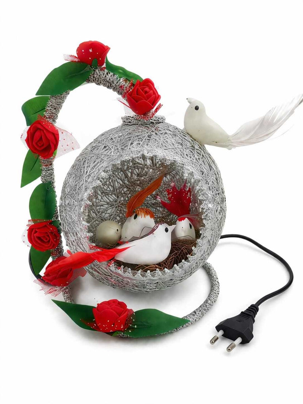 venixia india Beautiful LED Bird Nest Lamp with Rose Decor Multicolor Metal, Plastic, Iron Table Lantern(18 cm X 15 cm, Pack of 1)