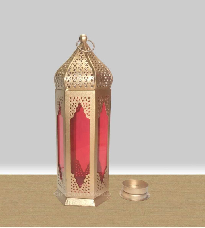 Kasim LT-007 Gold Iron Hanging Lantern(24 cm X 8 cm, Pack of 1)