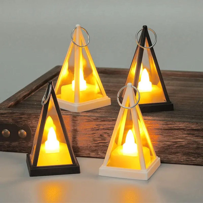 Adorazone Acrylic Battery Operated Mini Lantern Lamps | Wall Hanging LED Light | Pyramid Multicolor Plastic Hanging Lantern(10 cm X 5 cm, Pack of 6)