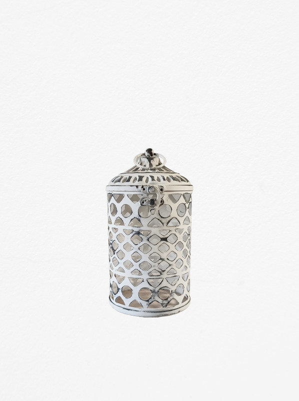 M R HANDICRAFT Exquisite White and Gray Damask Pattern Lantern for Home Lighting White Cast Iron Hanging Lantern(20.2 cm X 10.2 cm, Pack of 1)