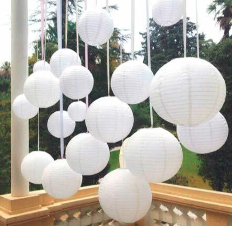 Bluedeal Paper Lamp Lantern Shade for Decoration Hotels Home Diwali Light White Paper Hanging Lantern(17 cm X 38 cm, Pack of 10)