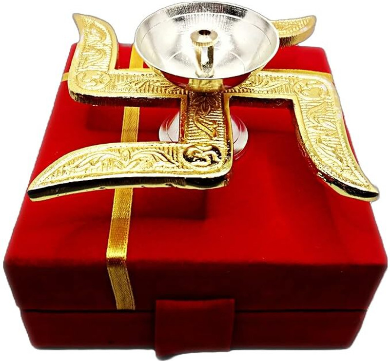 DEE Sons Brass Swastik Diya for Pooja | Diwali Pooja Decoration | Brass Diya for Pooja Multicolor Brass Table Lantern(5 cm X 5 cm, Pack of 1)