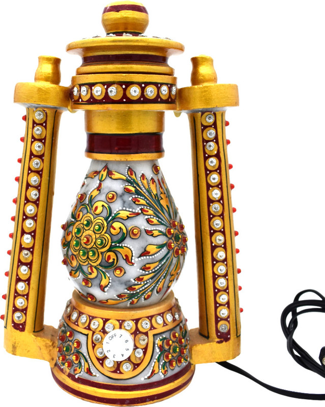 CRAFTED CHARMERS 10-Inch Elegant Marble Lantern – Decorative Accent for Home & Outdoor Spaces Multicolor Marble Table Lantern(25.4 cm X 12.24 cm, Pack of 1)